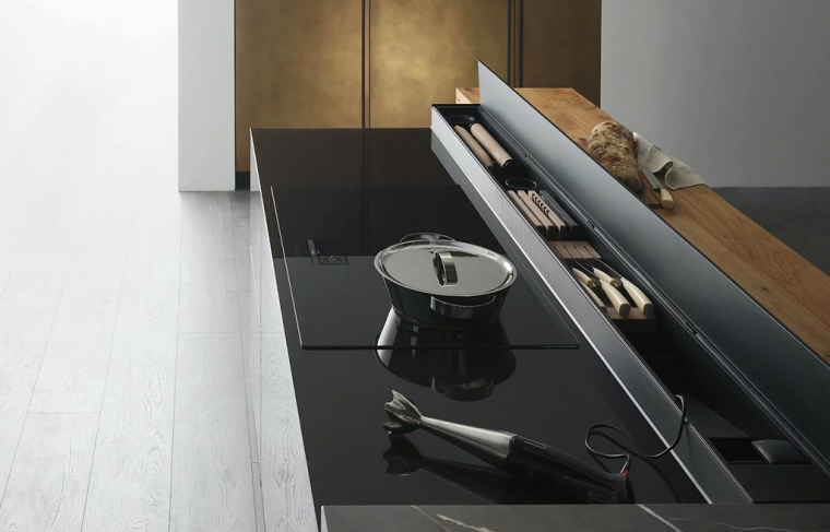 Valcucine Artematica Ottone Anticato + piano in pietra Grigio Antalya. Фото 05